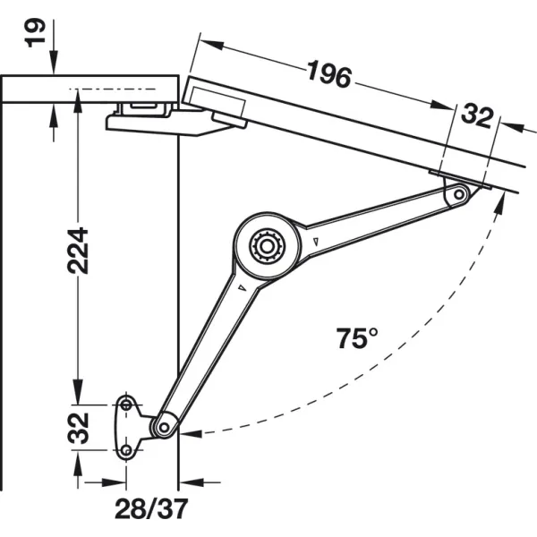Lid stay/flap stay, Duo forte, individual component