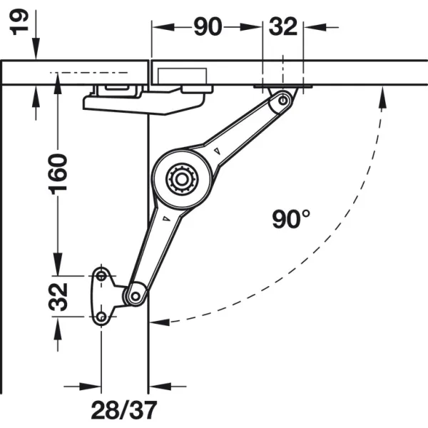 Lid stay/flap stay, Häfele Duo standard, individual fitting