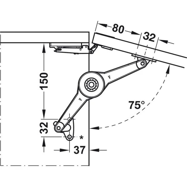 Lid stay/flap stay, Häfele Duo standard, individual fitting