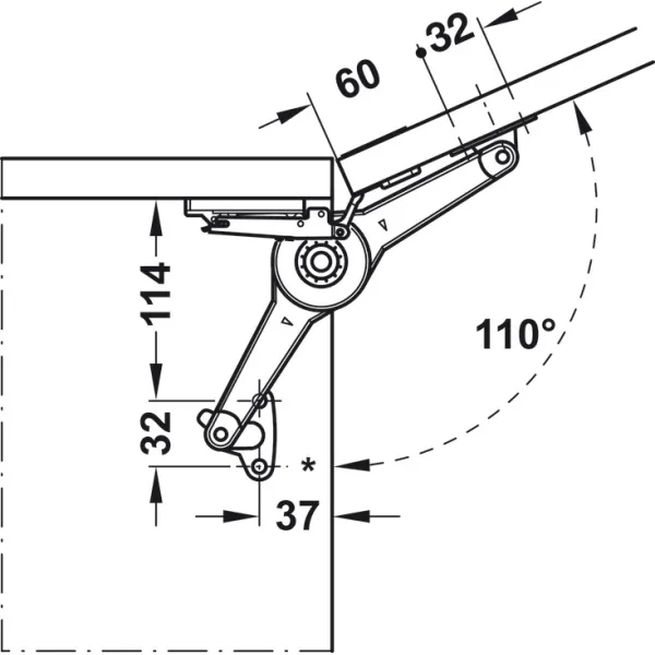 Lid stay/flap stay, Häfele Duo standard, individual fitting