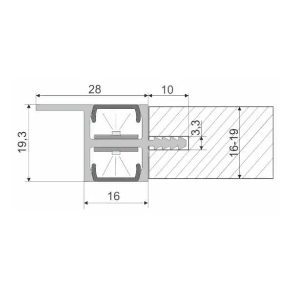 Recess mounted profile, double sided, for LED strip, L3500mm aluminum