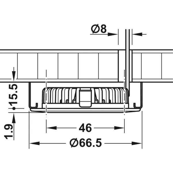 Housing for undermounted light, for Häfele Loox drill hole Ø55mm
