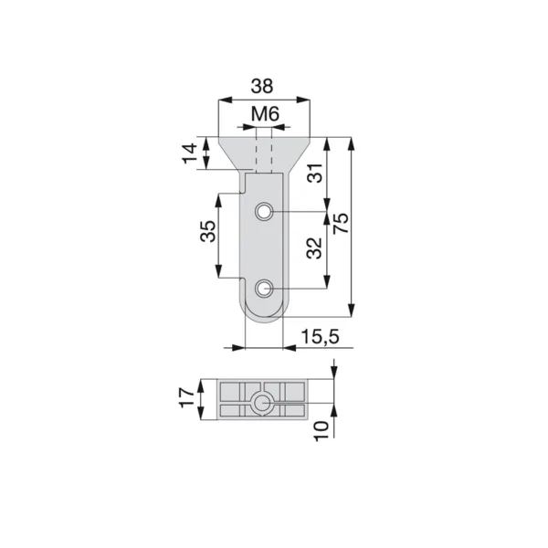 End support for oval tube, left and right, black