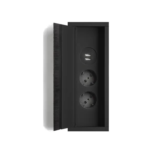 Rozečių blokas 3002 2xSchuko, dvigubas USB kroviklis, matinė juoda, laidas L2000mm