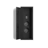Rozečių blokas 3002 2xSchuko, dvigubas USB kroviklis, matinė juoda, laidas L2000mm