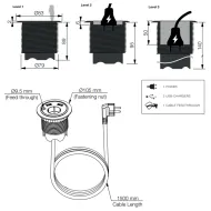 Rozečių blokas POWER DOT 1x220V, 2xUSB jungtys, 1 kanalas laidui, laidas L1500mm, baltas