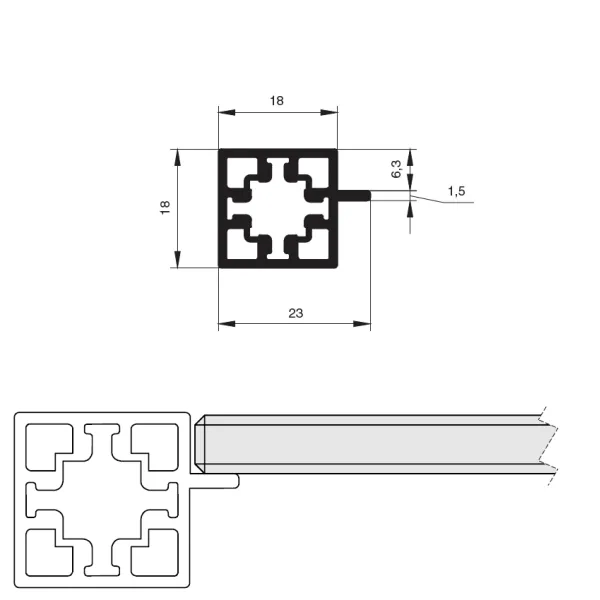 Profilis CUBE stiklo lentynai L3000mm, juoda anoduotas