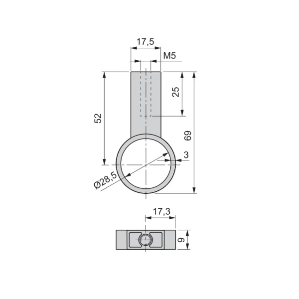 Mid support for Ø28mm tube black