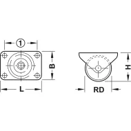 Equipment and swivel castor, with soft running surface, steerable