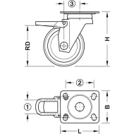 Furniture castor, Load bearing capacity 30kg, steerable with brake