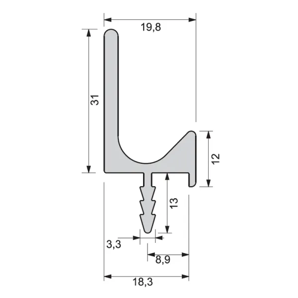 Aluminum handle profile, for recess mounting L3500mm