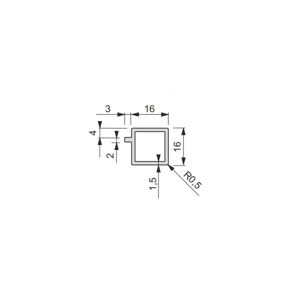 Profile iQube 16x16mm with 1 bracket L3500mm black
