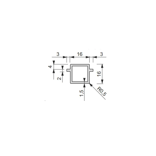 Profilis iQube 16x16mm, su 2 laikikliais L3500mm, aliuminis