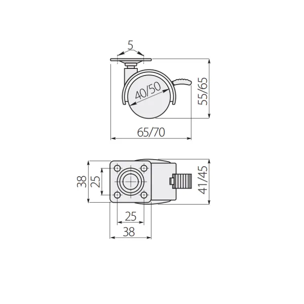Furniture castor with brake Ø50mm plastic, black