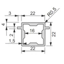 Profile iQube 22x22mm with 2 brackets L3500mm black