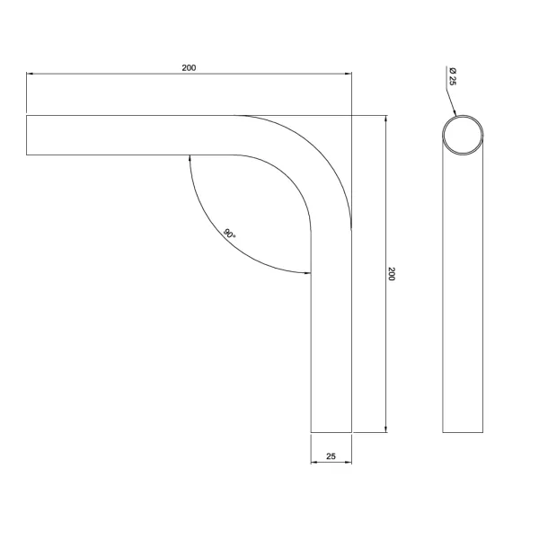 Corner connection 90° for Ø25mm tube, chrome