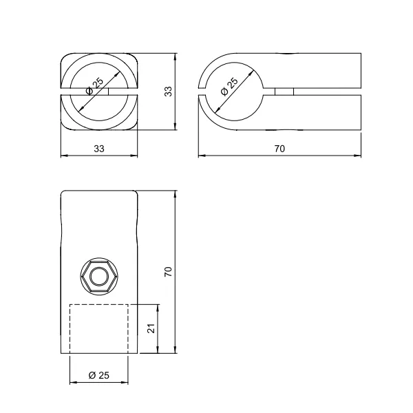 End connection, S type, for tube Ø25mm