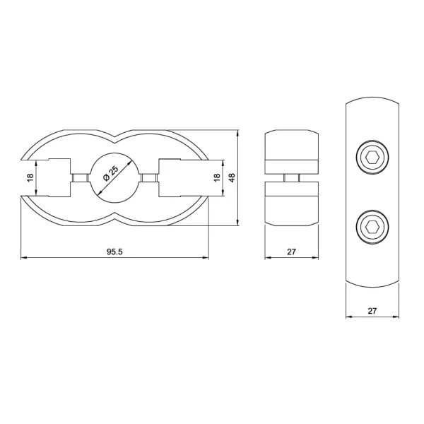 Double-sided connection for glass/chipboard