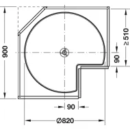 Karuselė 3/4 rato 900x900mm, H839-889mm, chromas su plokštės dugnu