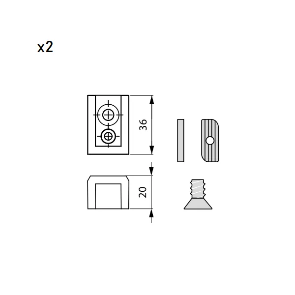 Fixing element for rectangular rod black 2 pcs
