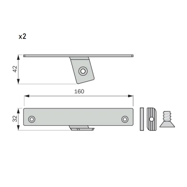 Fixing element for wooden shelf 75° L160mm black 2 pcs