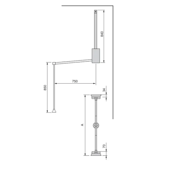 Hang pull down wardrobe rail lift, W830-1150mm, Chrome plated, Steel and Plastic