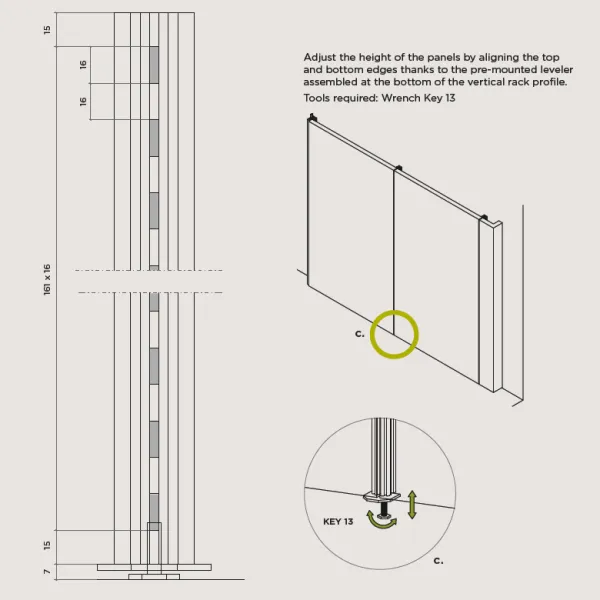 Vertical rack profile with 4mm gap WALK-IN