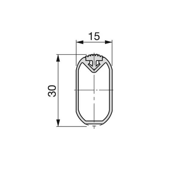 Vamzdis aliuminio ovalus su plastikine apsauga 30x15mm, L2350mm, juoda