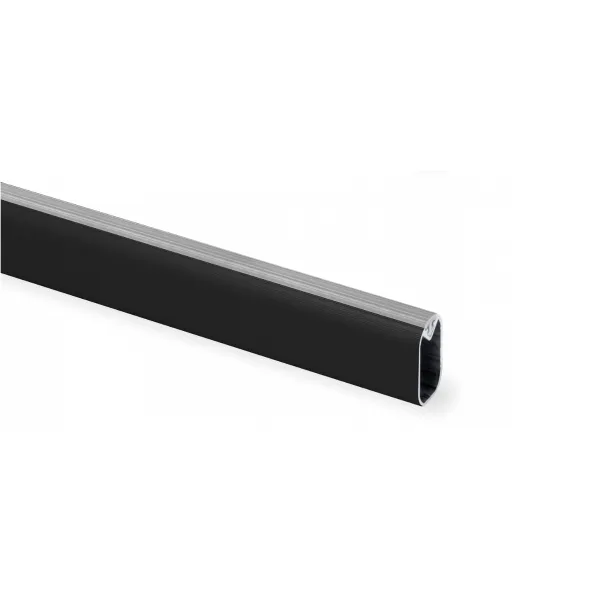 Vamzdis aliuminio ovalus su plastikine apsauga 30x15mm, L2350mm, juoda