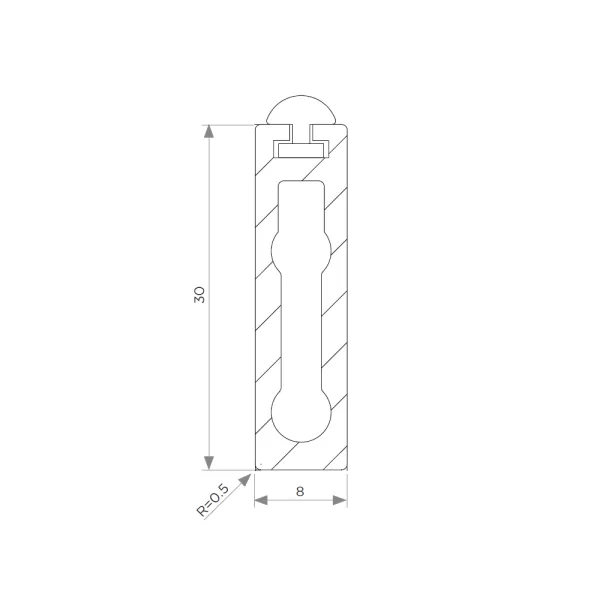 Vamzdis stačiakampis su tarpine 30x8mm, L2000mm, pilkas