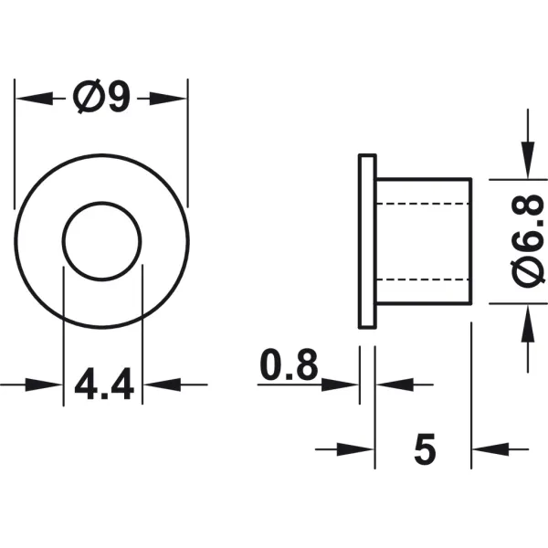 Inset cup, Plastic, e.g. for mounting handles on glass doors