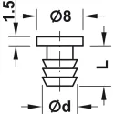 Door buffer, for push fitting into drill holes Ø6mm