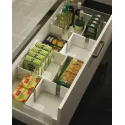 Food storage container insert, for front pull-outs and internal drawer boxes with railing