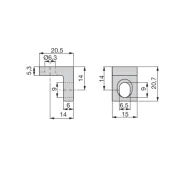 Jungtis kampinė metalinė 20,5x20,5mm,