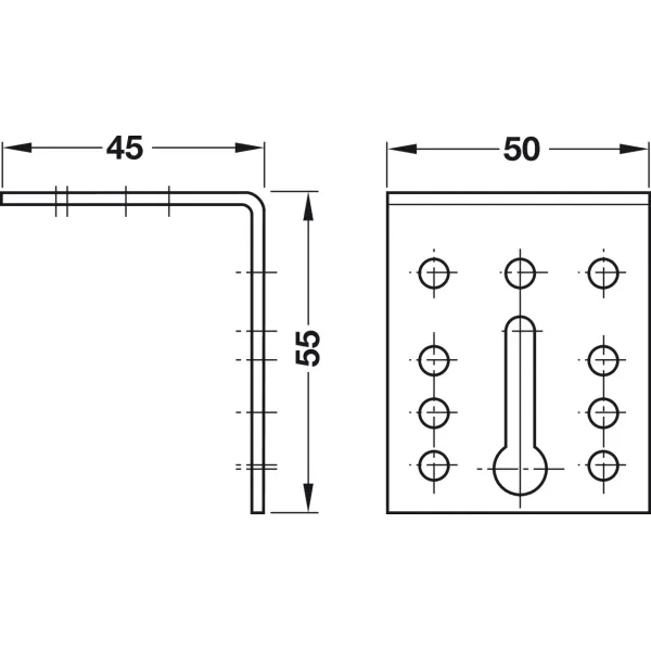 Universal bracket, steel, with 2 keyholes