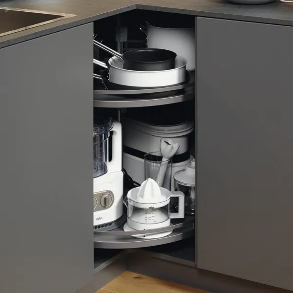 Three quarter circle carousel shelf, corner cabinet