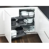 Pivoting extension fitting, corner cabinet pivoting extension fitting