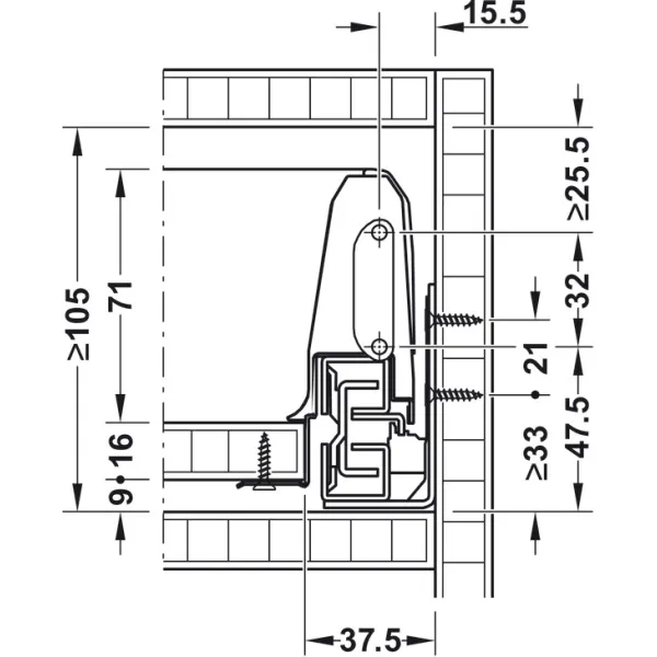 Drawer side runner system, Häfele Matrix Box S35, drawer side height L84mm, load bearing capacity 35kg