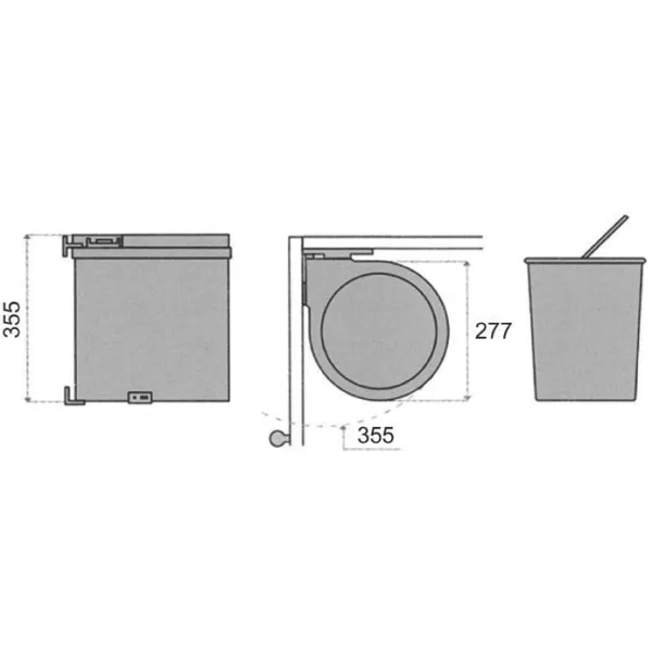 Wastebin 277x277mm H355mm stainless steel