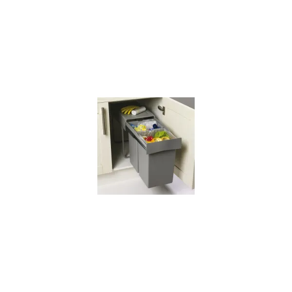 Pull out wastebin, double, W400mm, 21l gray