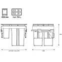 Pull-out wastebin 580EVO Line, W600mm, Ø502mm, H485mm, 2x8+2x29l, orion grey