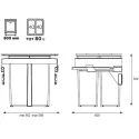 Pull-out wastebin 580EVO Line, W600mm, Ø502mm, H529mm, 2x40l, orion grey