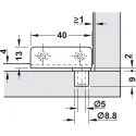 Hinge, for glass/wood constructions, inset mounting, opening angle 110°