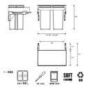 Pull out wastebin 580EVO Compact Line, W600mm, Ø451mm, H485mm, 2x29l, orion grey
