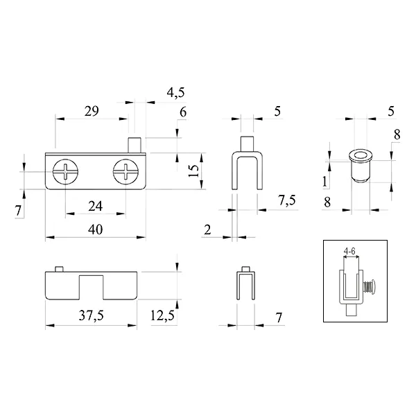 Glass hinge U type black