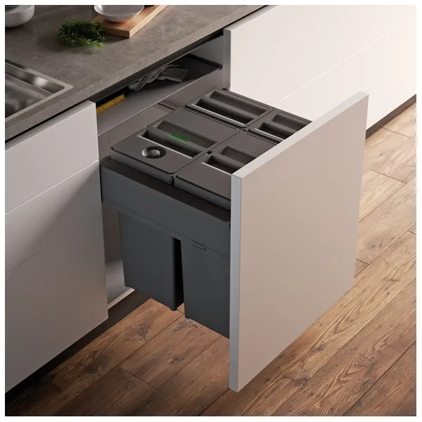 Pull-out wastebin 580PLUS Line, W600mm, Ø502mm, H368mm, 2x30l, orion grey