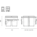 Šiukšliadėžė ištraukiama 580PLUS Line, P600mm, Ø502mm, H368mm, 2x30l, antracitas