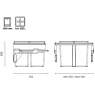Šiukšliadėžė ištraukiama 580PLUS Line, P600mm, Ø502mm, H368mm, 2x30l, antracitas