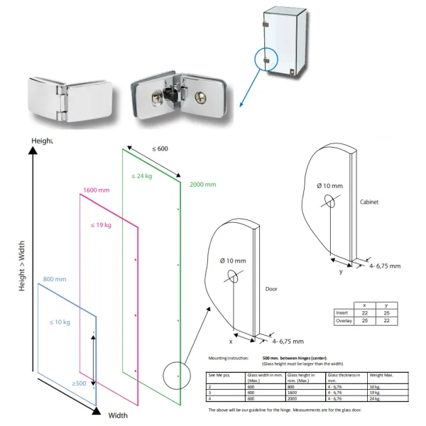 Hinge for glass universal SEE ME intermediate matt chrome