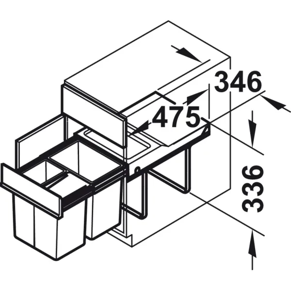 Three compartment waste bin, 1x18 and 2x8 litres, Hailo Tandem 3642-13 space saving waste bins